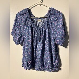 Lucky Brand Floral Peasant Top Blue Short Sleeve Smocked Women’s S
(689)